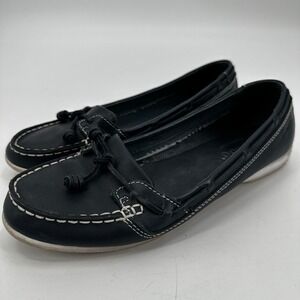 Sebago Women Black Leather Boat Shoes Slip On Loafers Size 9.5